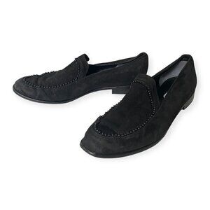 Vintage French Accessoire Diffusion Black suede loafer, Size 38.5EU,‎ beads